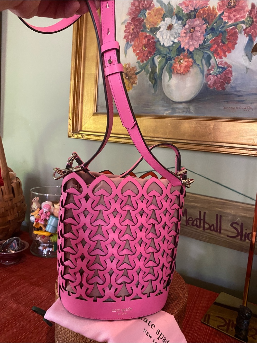 Kate Spade Dorie leather bucket satchel bag in hibiscus tea pink - Picture 13 of 15